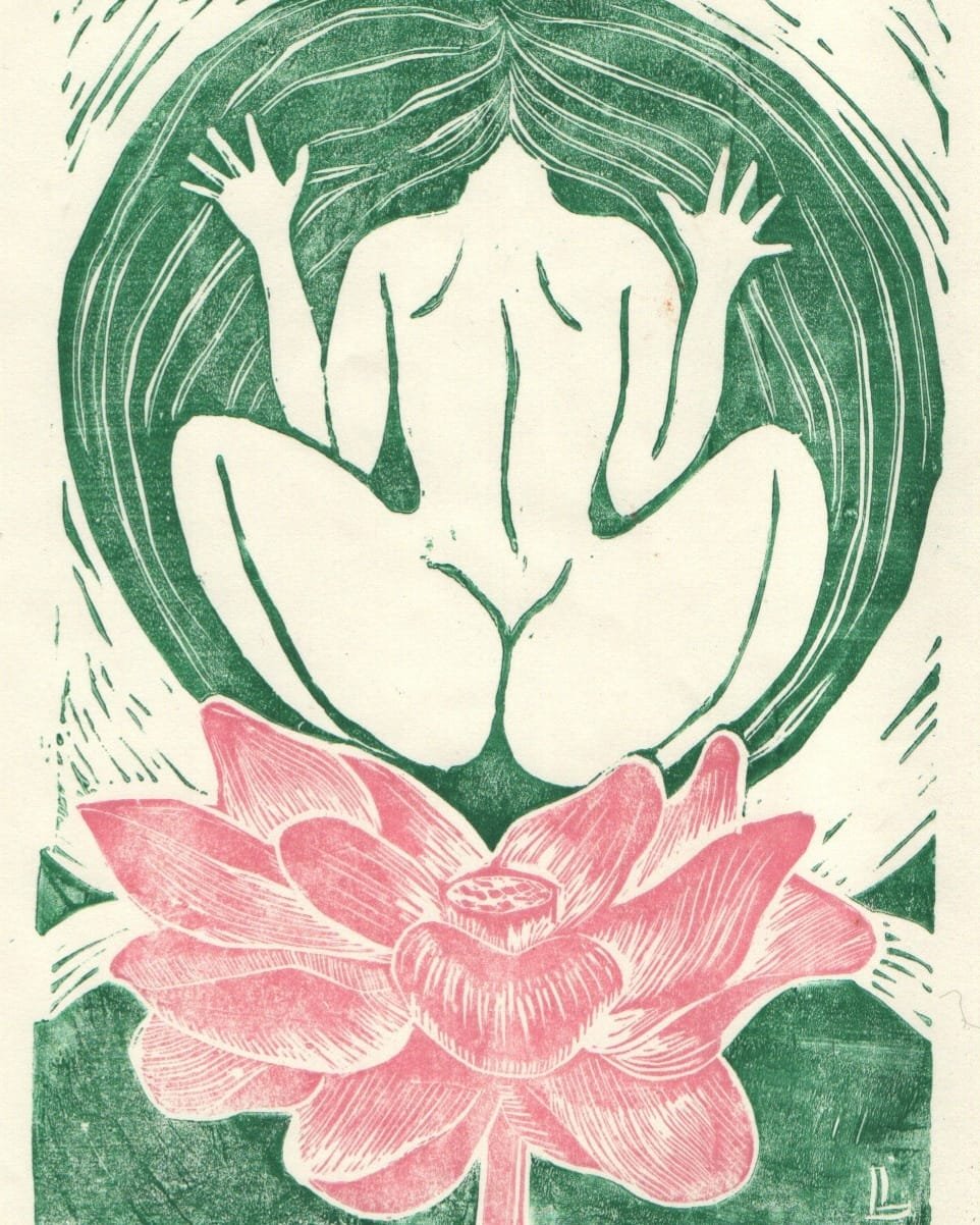 THE FROG LADY, linocut 2022